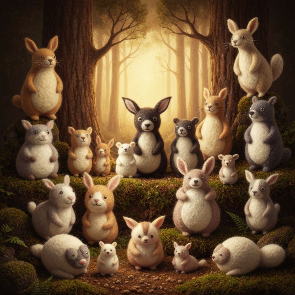 Whimsical Felted Animals in Cozy Forest