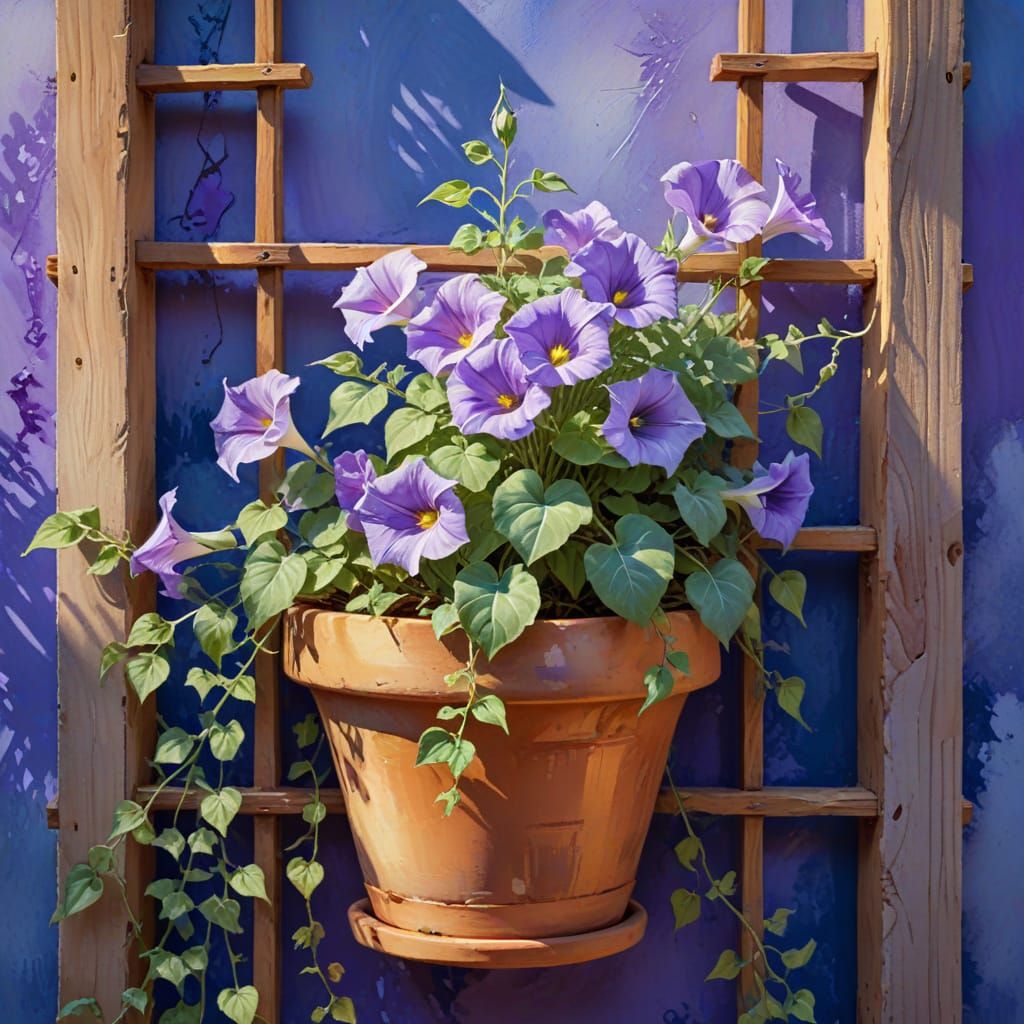 Bindweed Climbing Trellis in Impressionist Watercolor