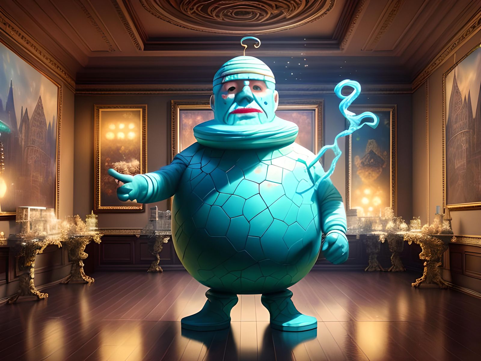 Marshmallow Man in Magical Room: Digital Art