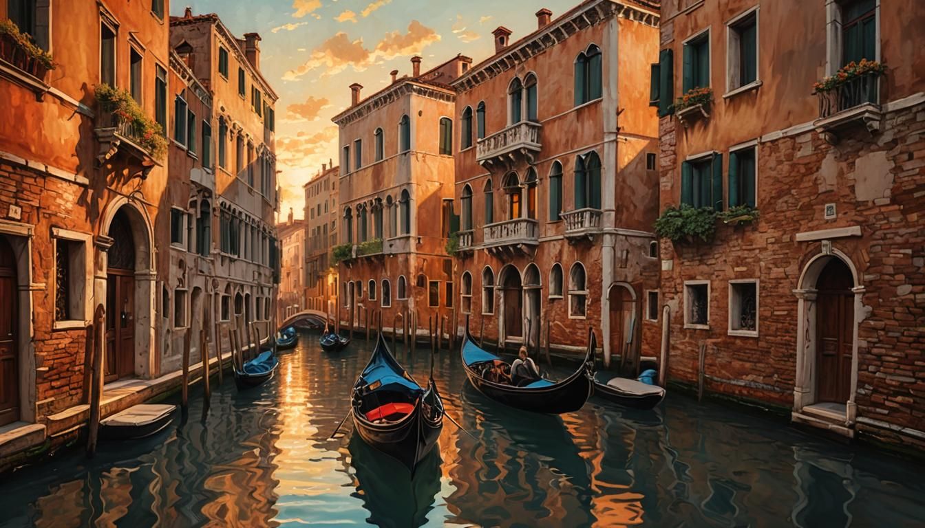 Venice Gondola at Sunset: An Oil Painting