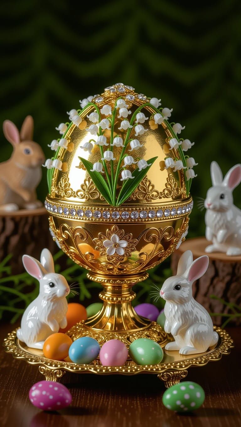 Golden Easter Egg Centerpiece with Delicate Flowers