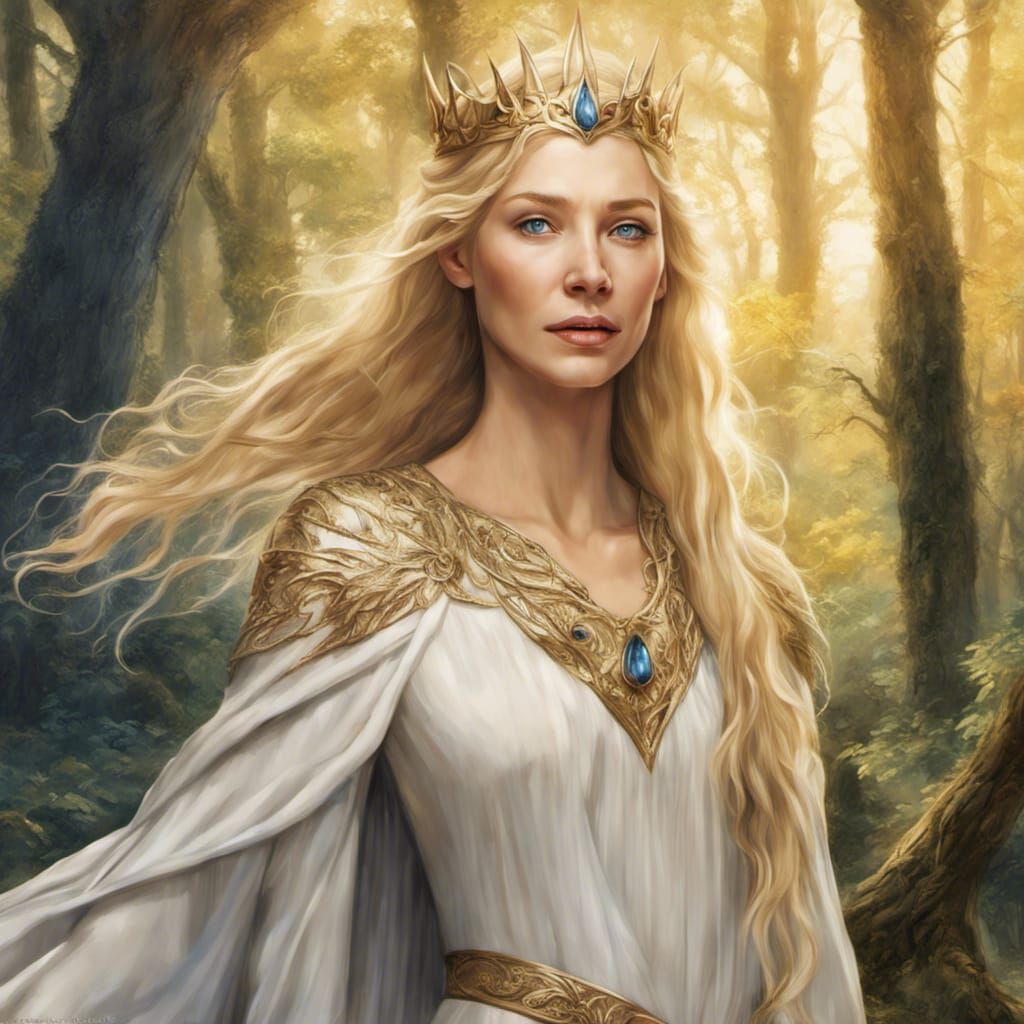 Hyperrealistic Portrait of Galadriel, Elven Queen
