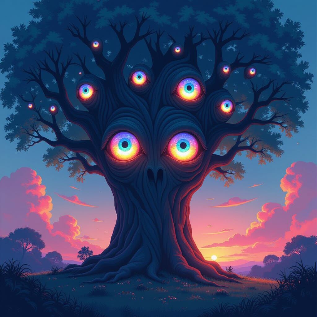 Surreal Eyeball Tree: Visionary Digital Art