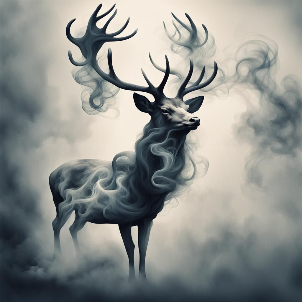 Dreamlike Smoke Stag Illustration