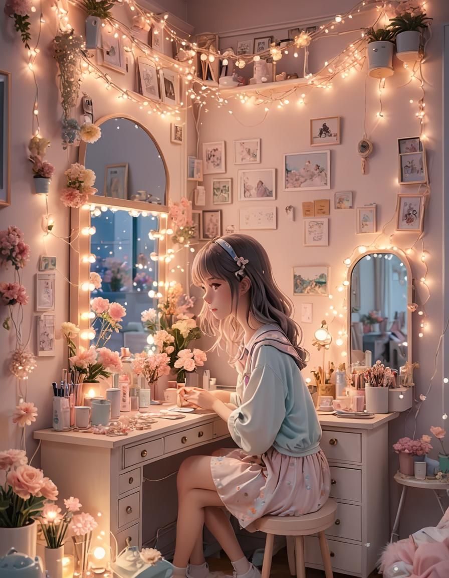 Cozy Pastel Anime Bedroom Scene