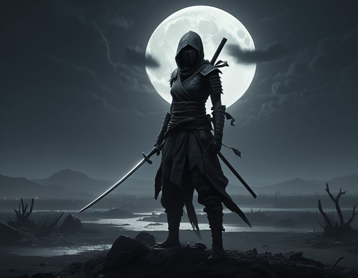 Lone Ninja Warrior in Dusty Wasteland, Dark Fantasy Concept ...