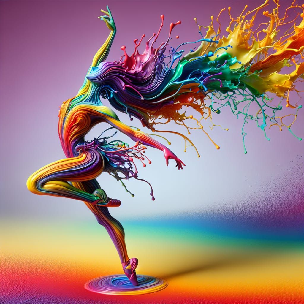 Vibrant Energetic Ballerina Statue in 3D Painted Style