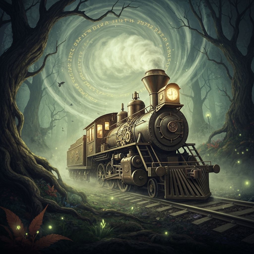 Steampunk Steam Train in Mystical Forest