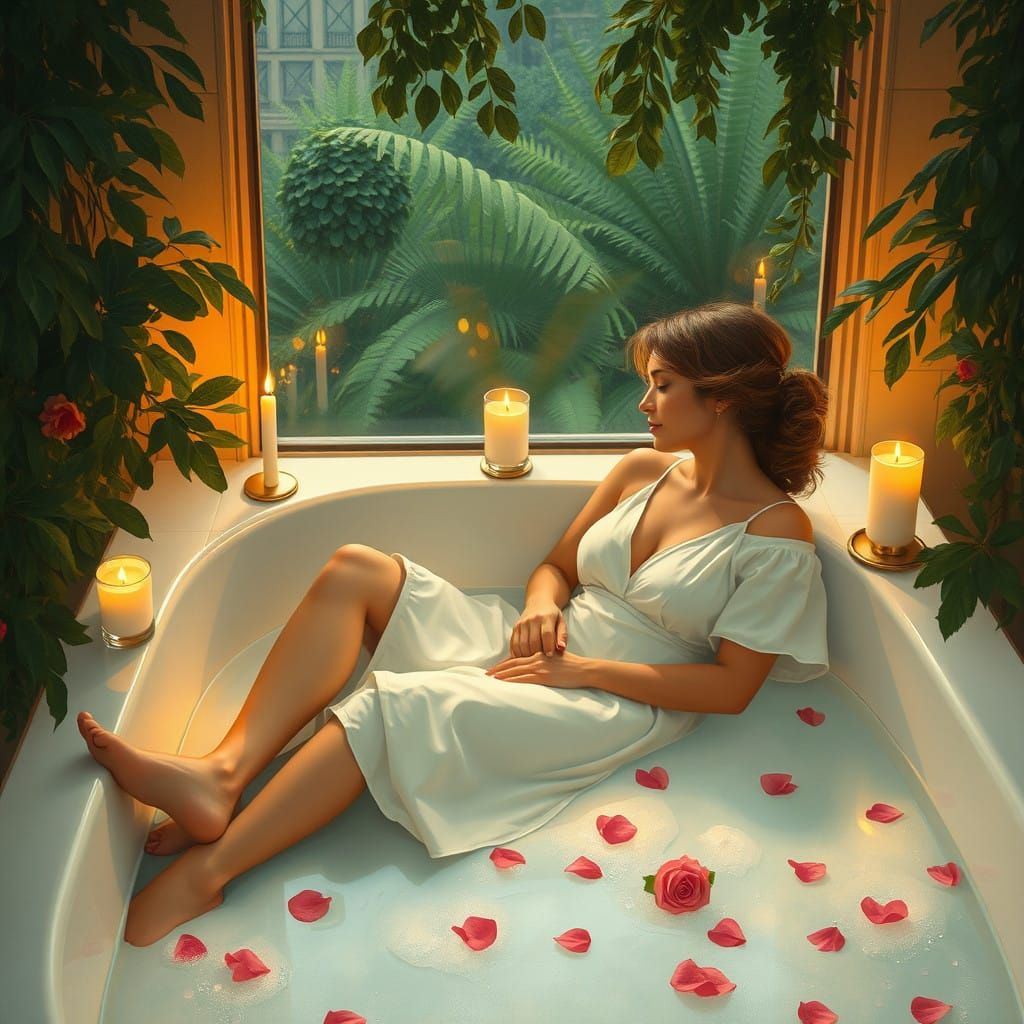 Romantic Candlelit Bath Scene in Elegant Style
