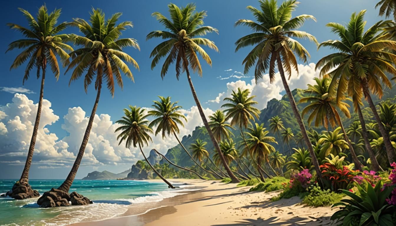 Tropical Palm Beach Island: Detailed Matte Painting