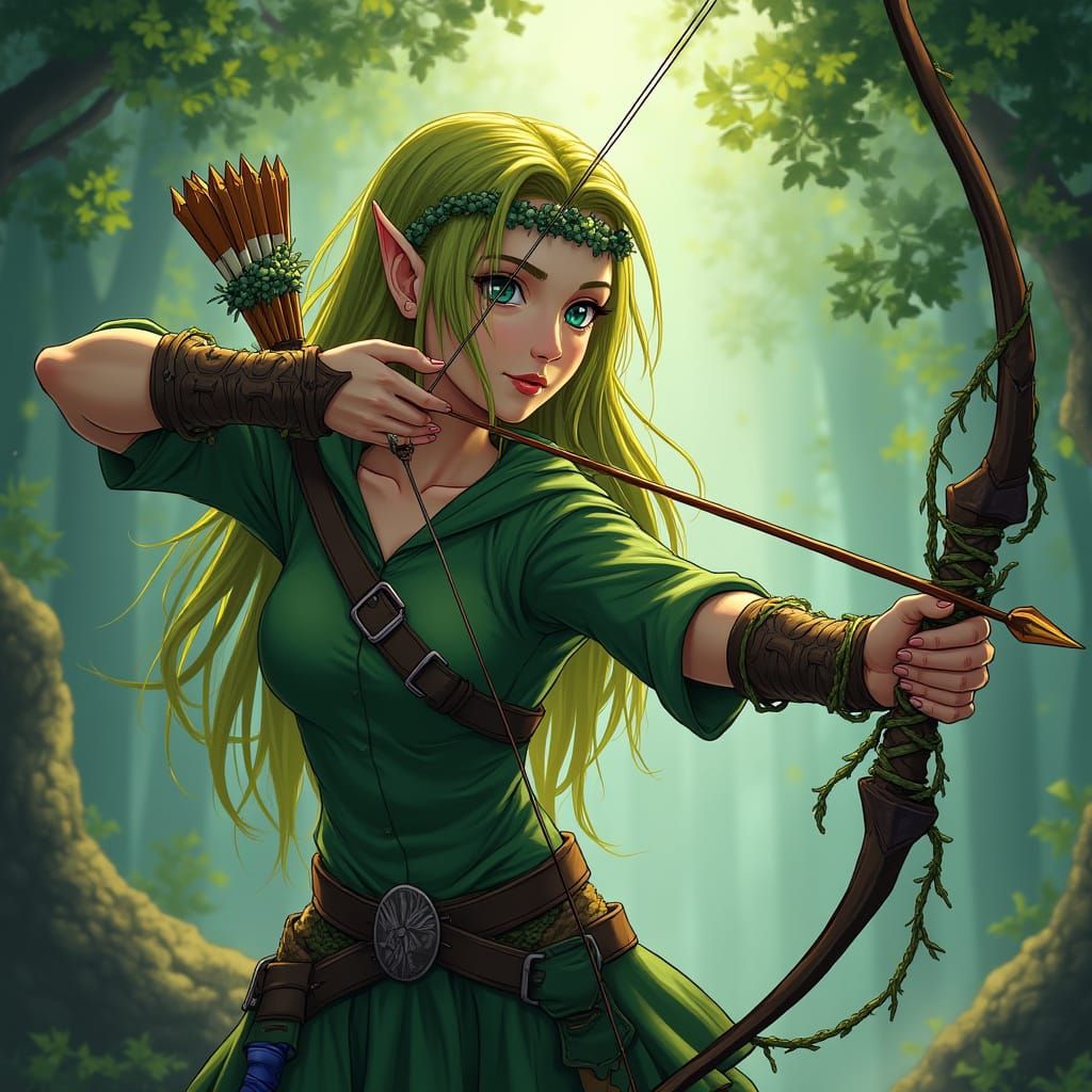 Elven Archer in Anime Style with Ethereal Light