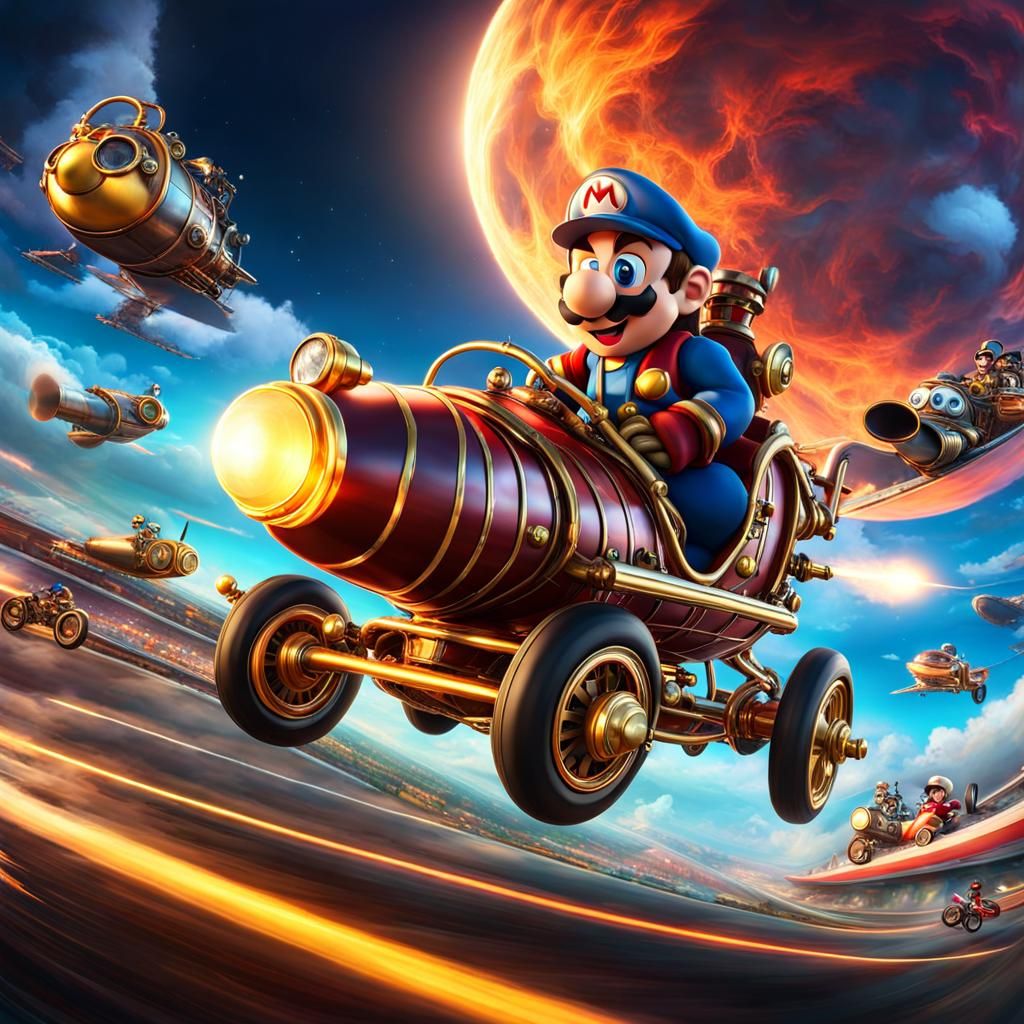 Steampunk Mariokart Drag Race in the Sky