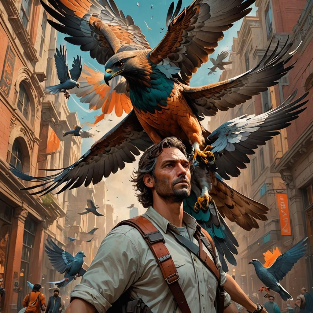 Hawk and Pigeon: Hyper-Realistic Splash Art