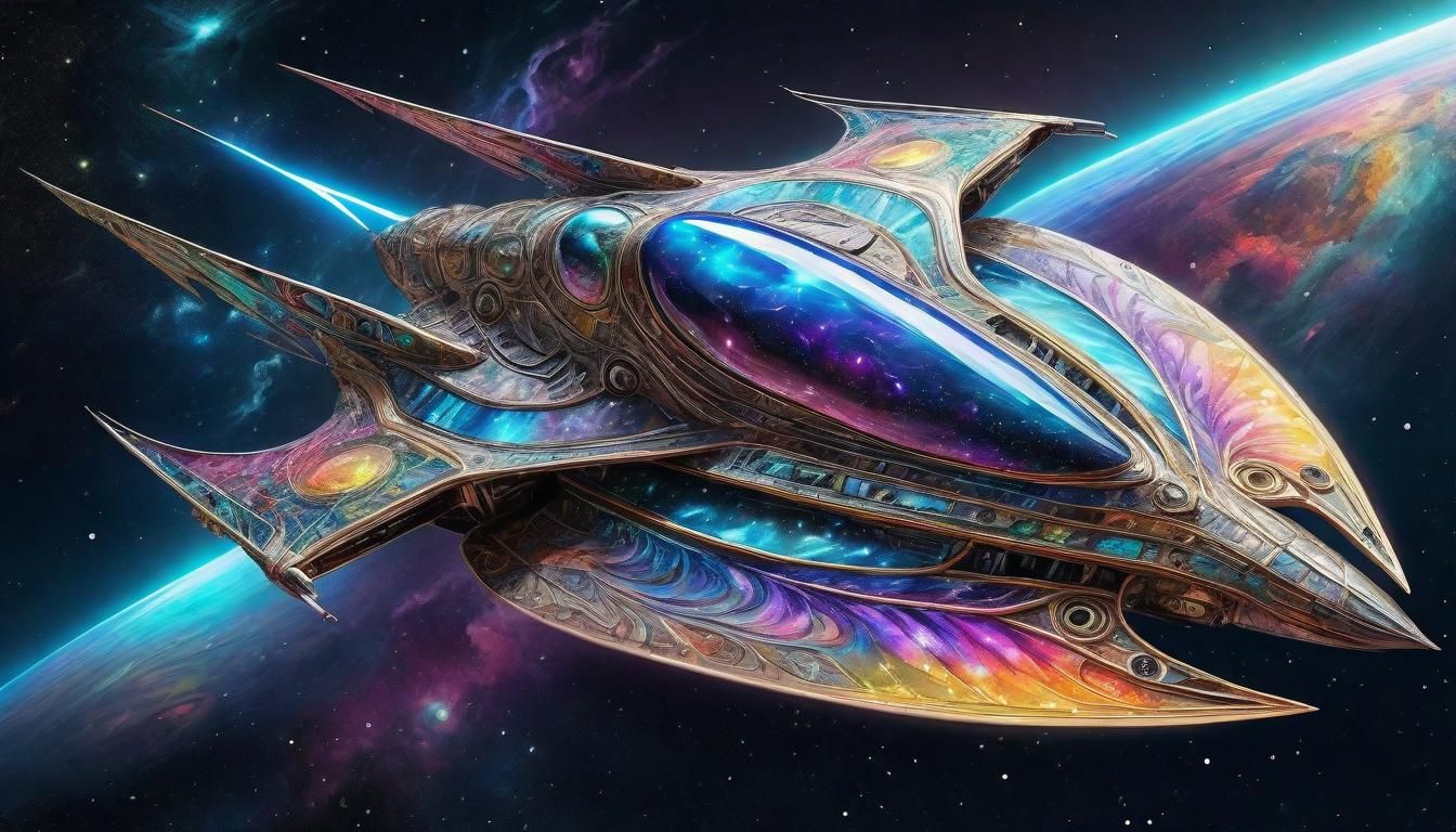 Futuristic Starship Surfing a Lightning Wave