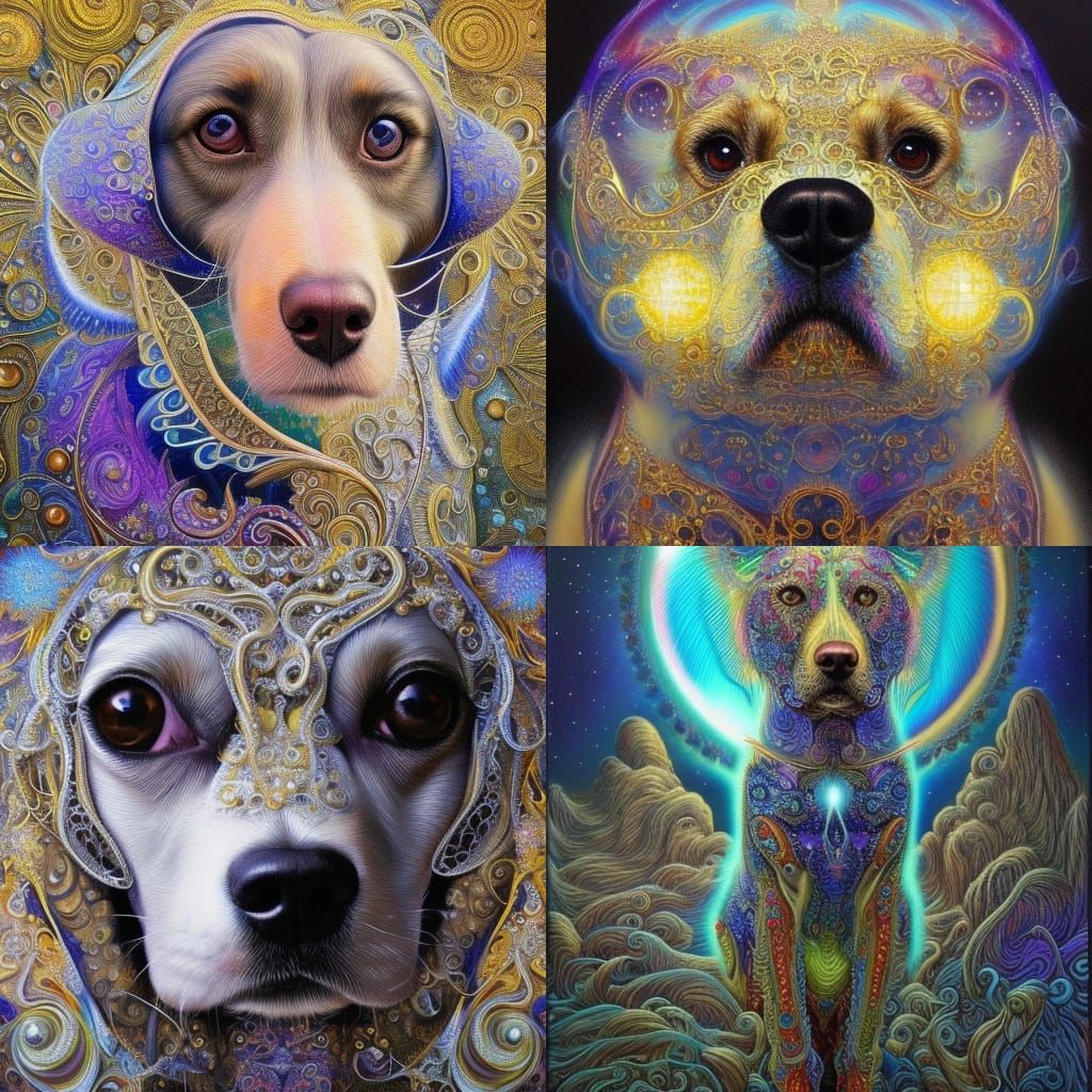 Celestial Dog in Dreamlike Oil Painting Style