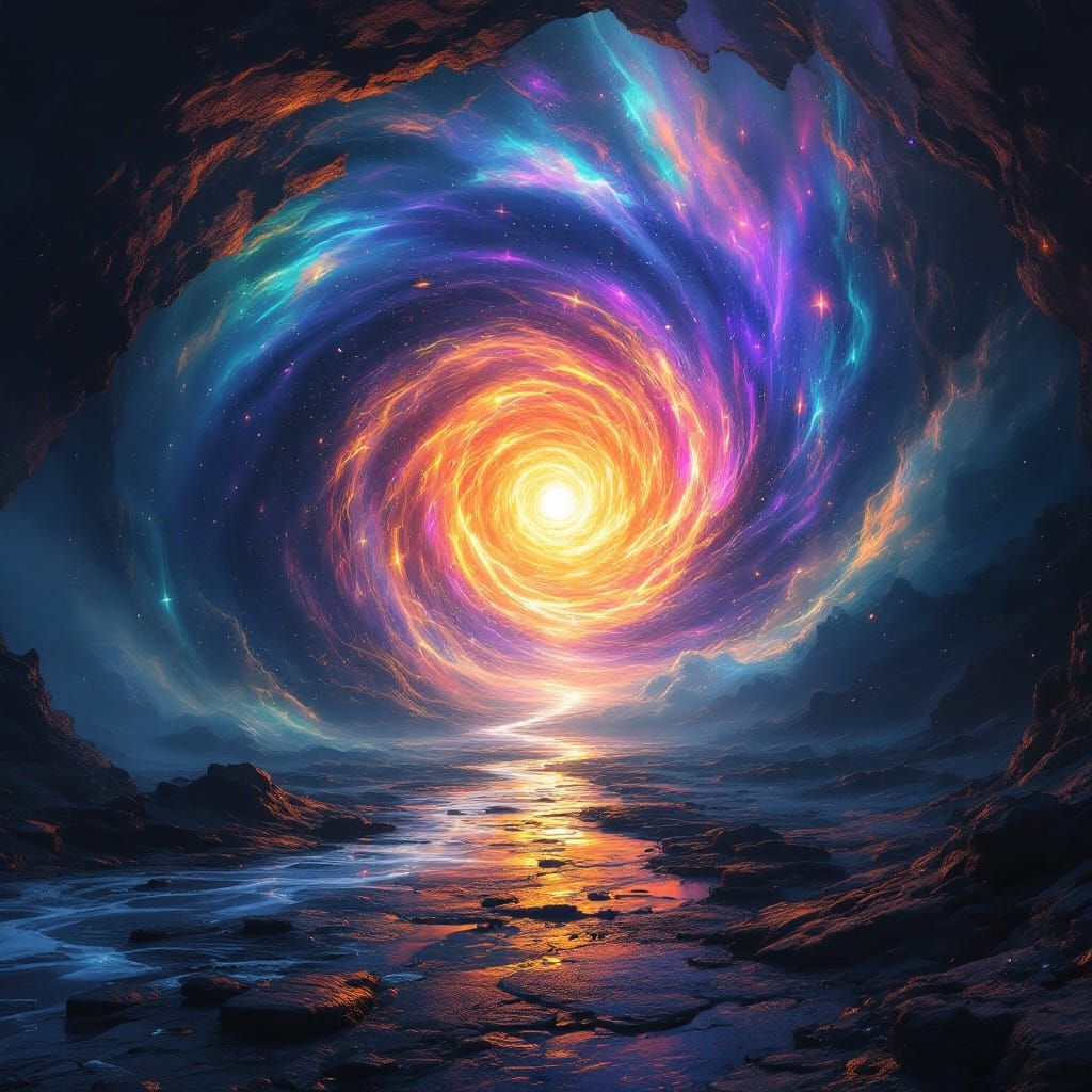 Surreal Portal Connecting Realms in Vibrant, Iridescent Vort...