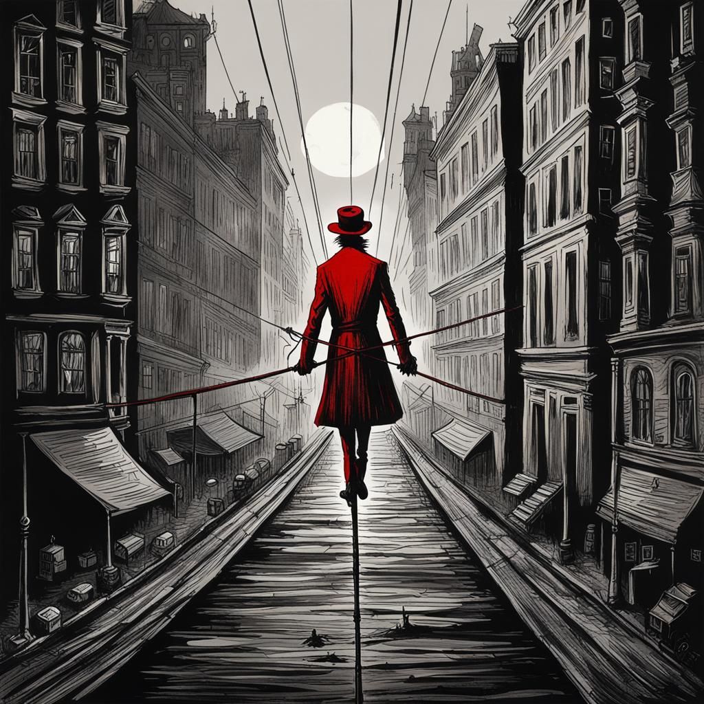 Gothic Tightrope Walker in Dark City, Burtonesque