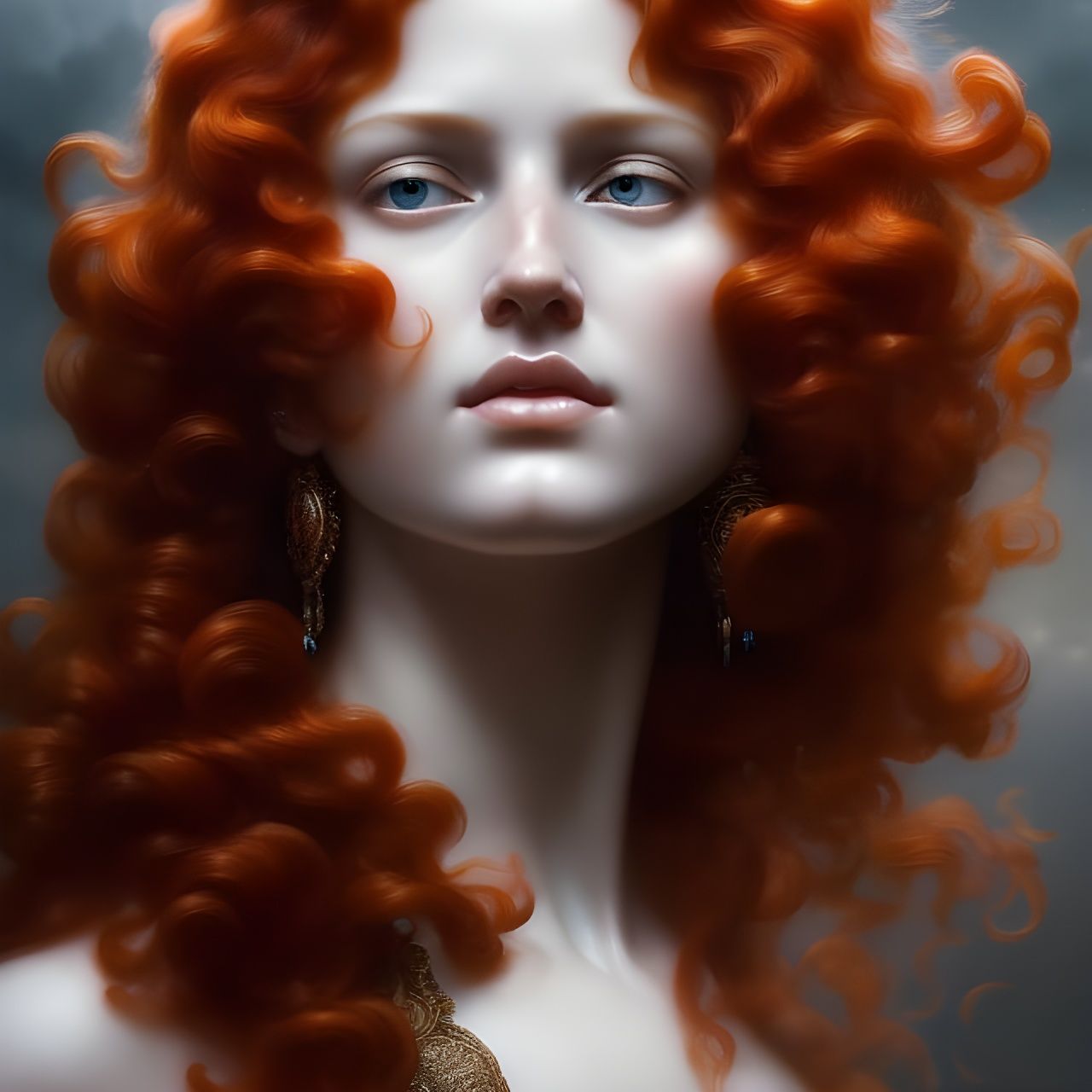 Red-Haired Goddess Portrait with Dramatic Lighting