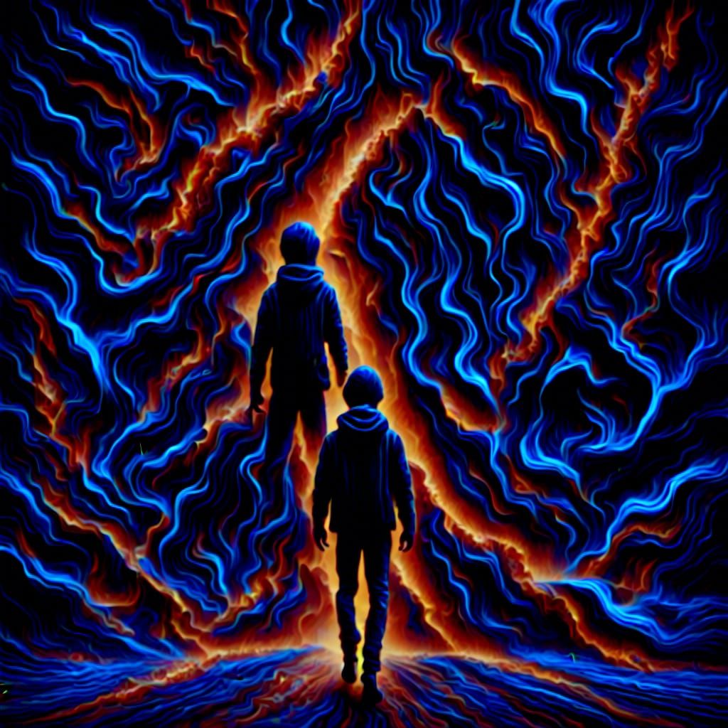 An intensely emotive anthropomorphic screaming boy wearing a...