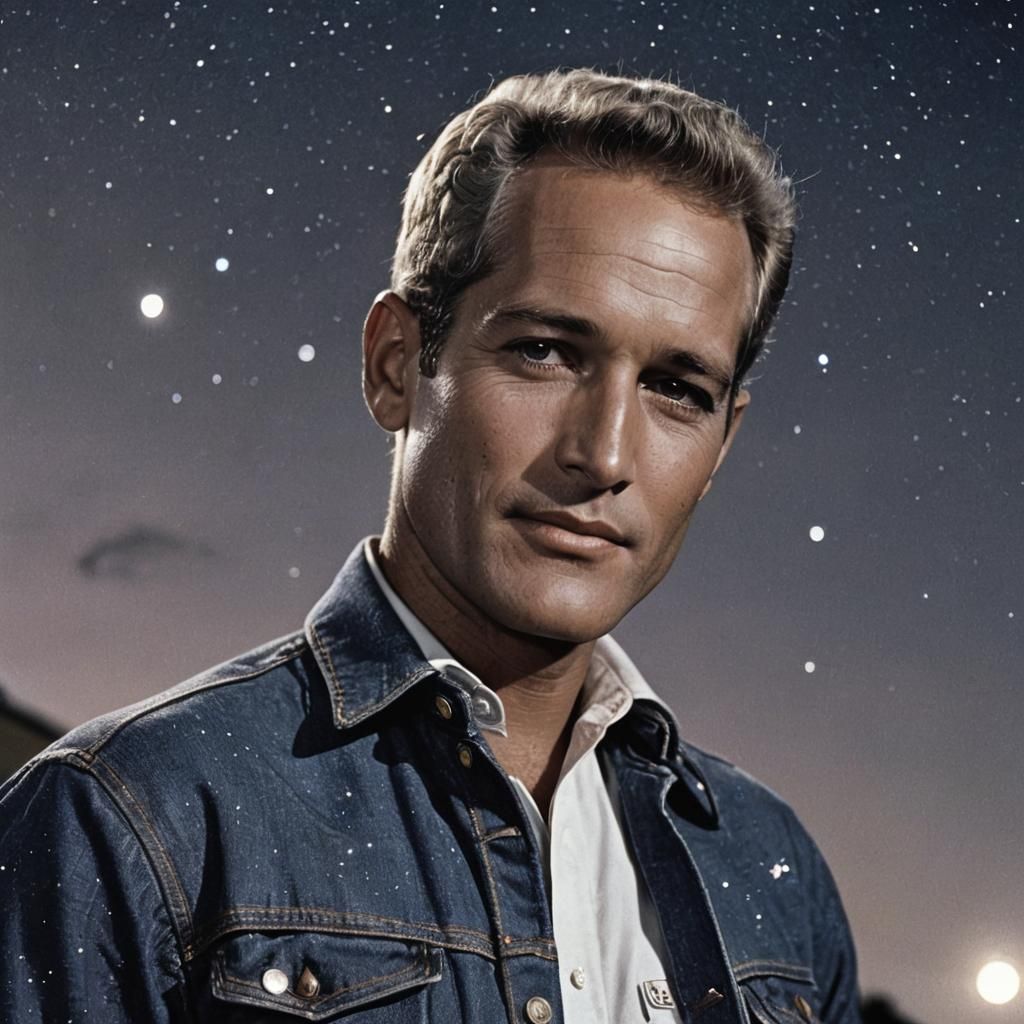 Paul Newman Portrait with Dazzling Night Sky
