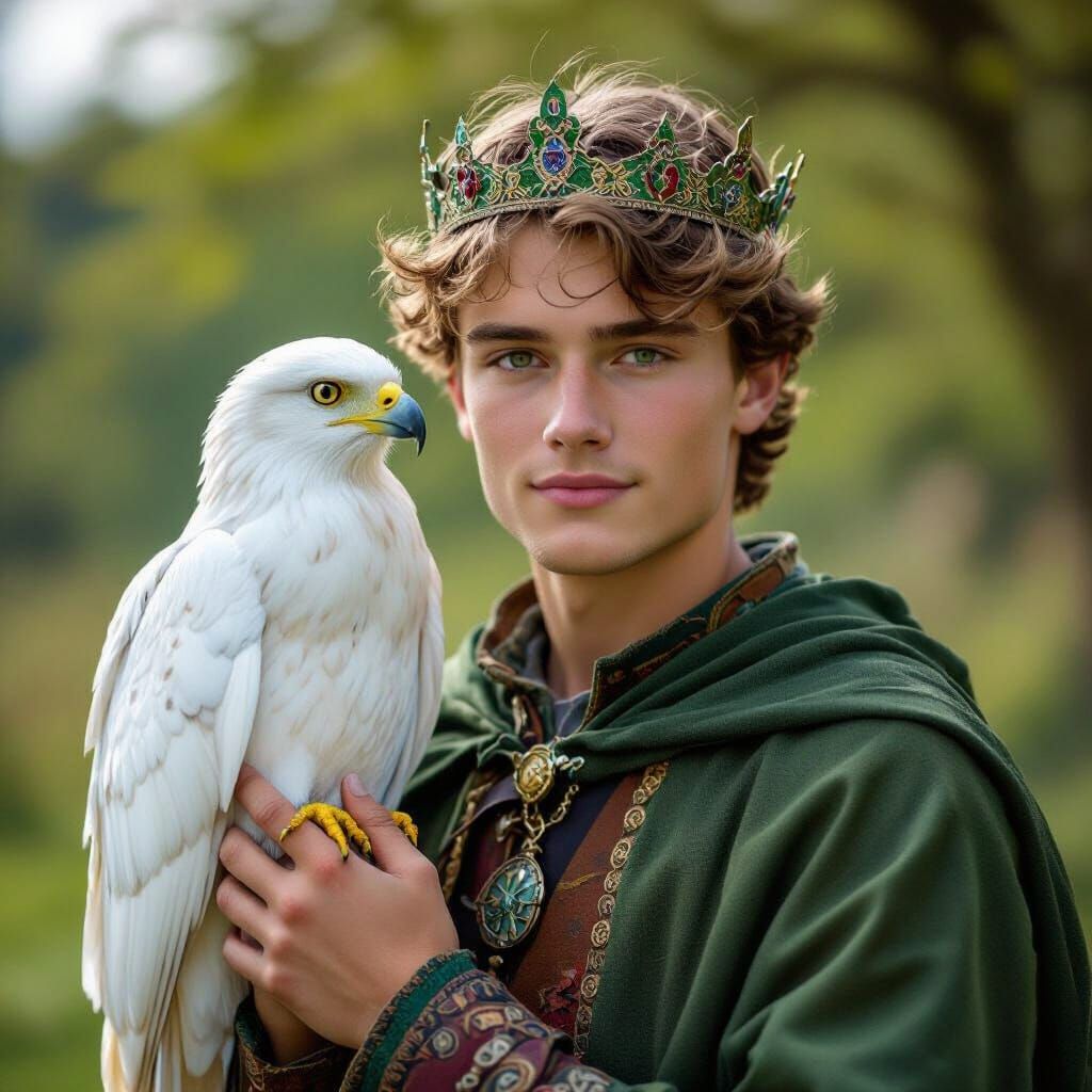 Young Celtic Merlin with White Owl in Cinematic Style