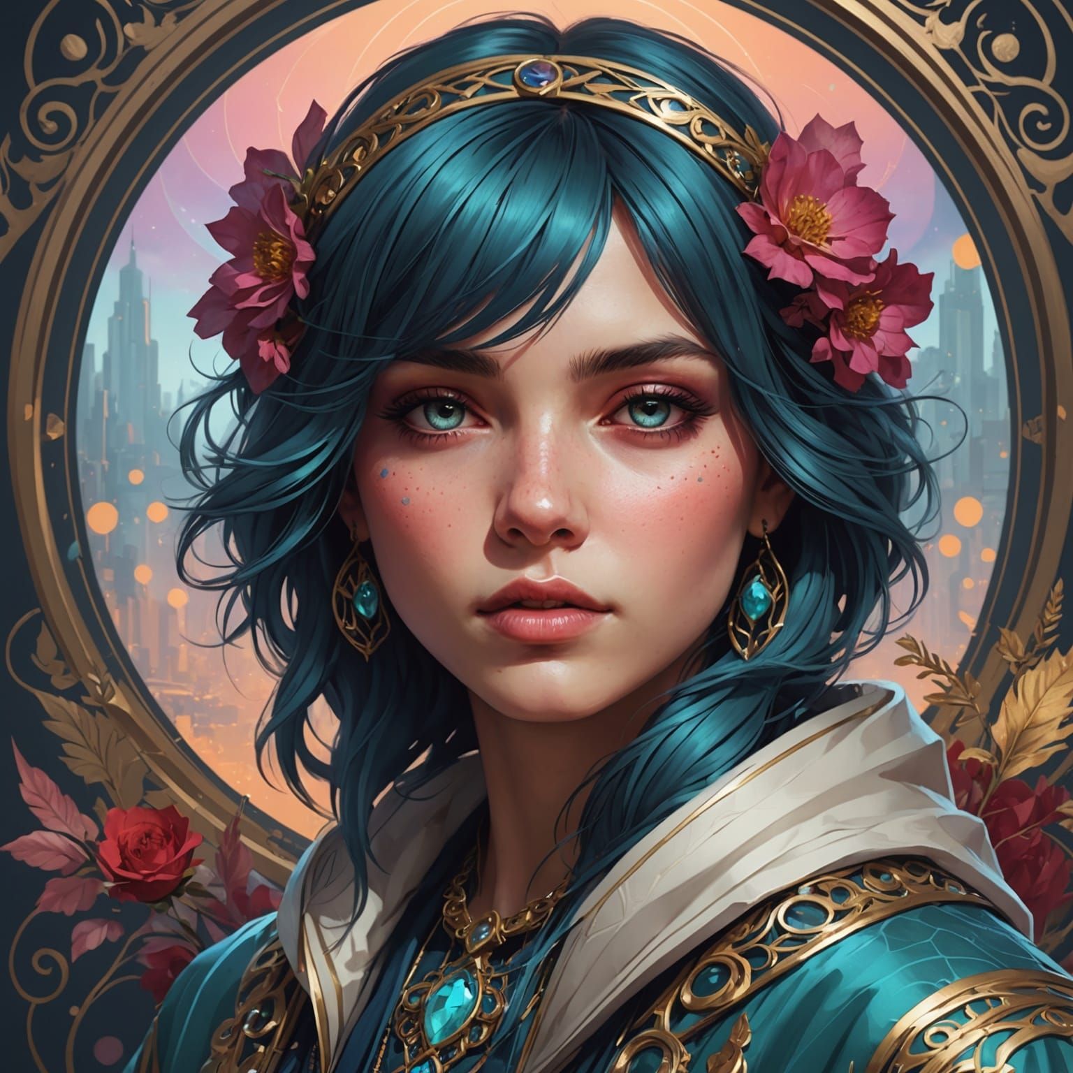 Detailed Biopunk Portrait in Art Deco Style