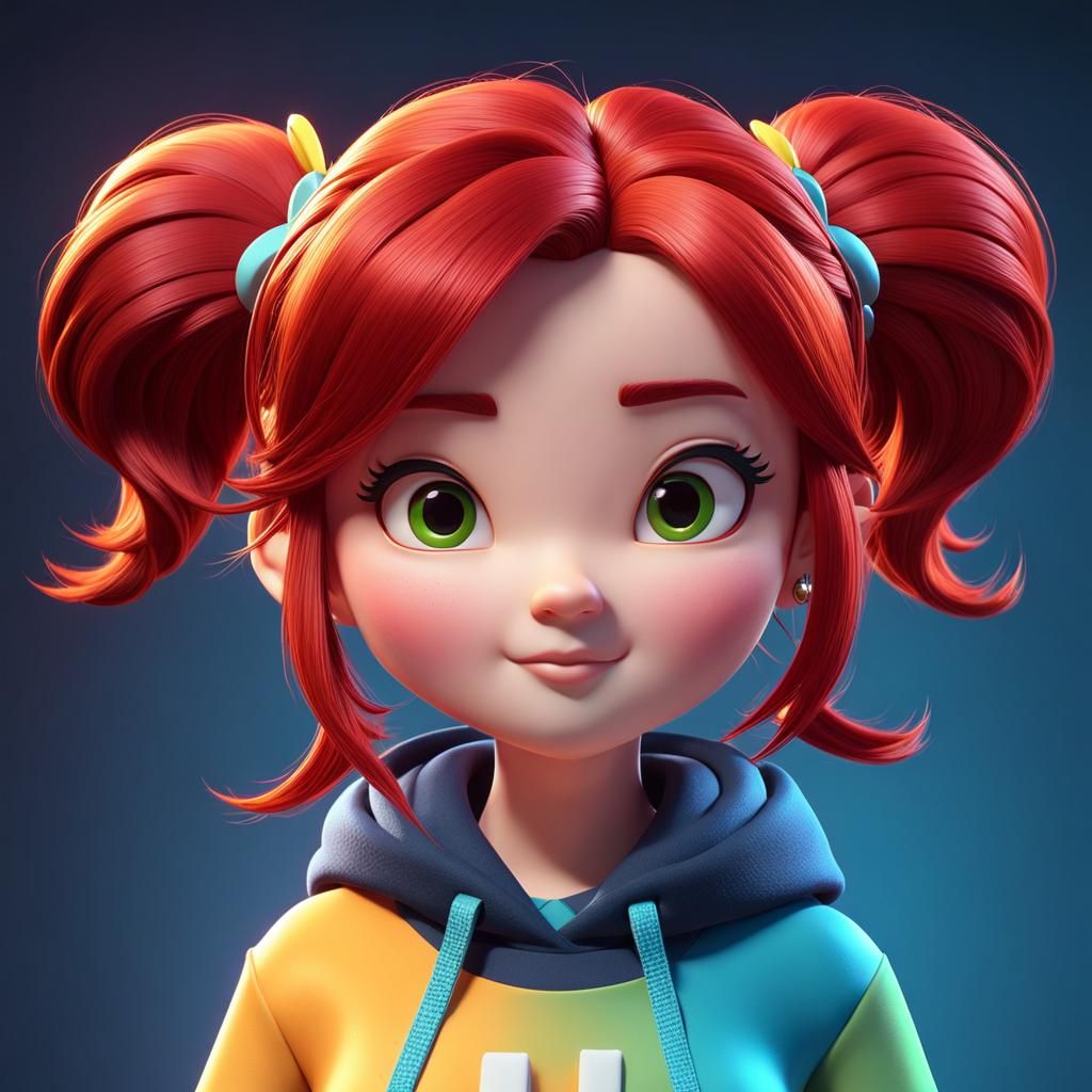 Cute Red-Haired Chibi Girl: Pixar-Style 3D Art