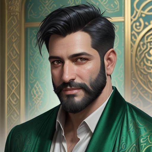 Smiling Man in Emerald Velvet Robe, Impressionist Painting