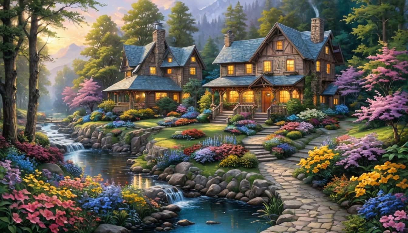 Dreamcore Landscape in Alcohol Ink Style