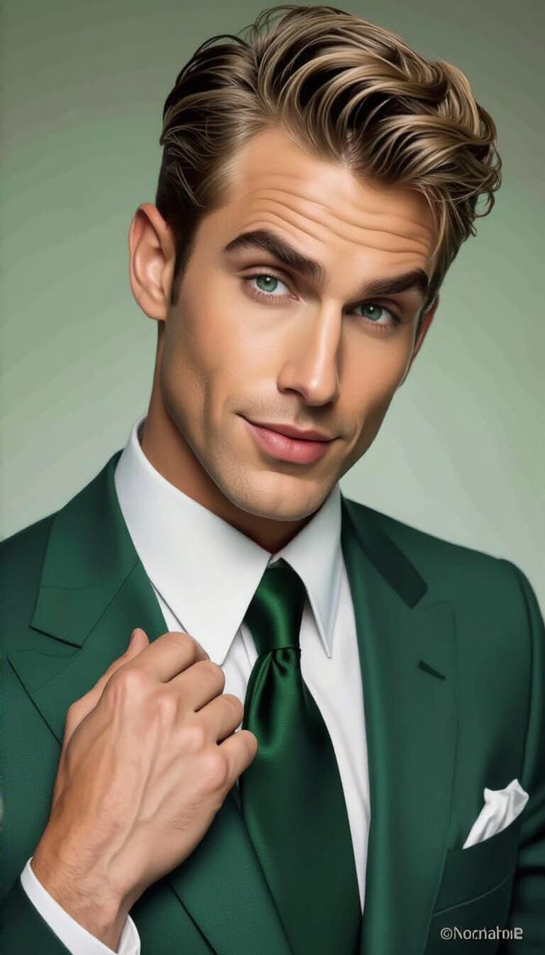 Smarmy Man in Green Suit, Hyper-Realistic Photo