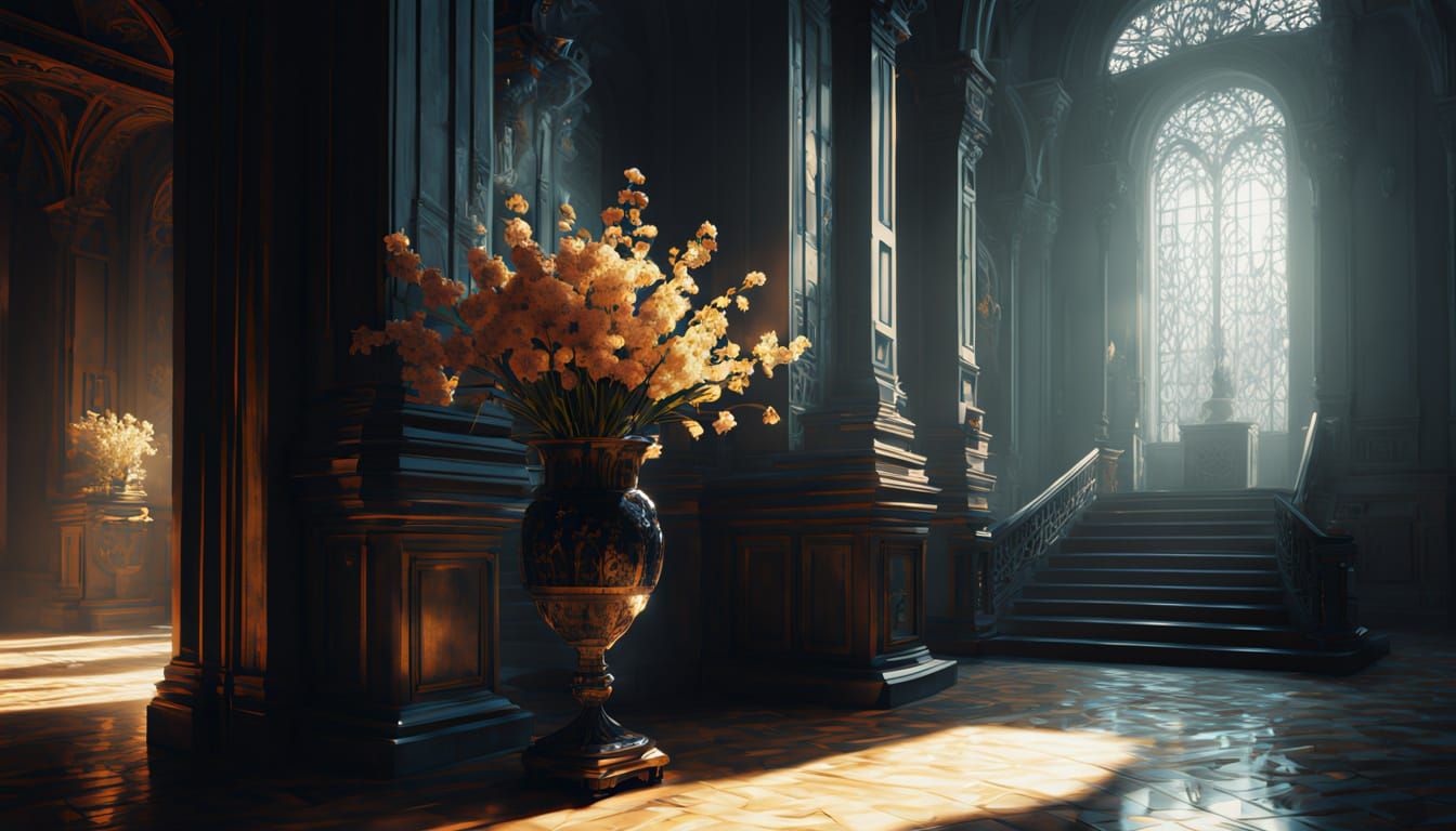 Regal Flower in Golden Baroque Castle Corridor