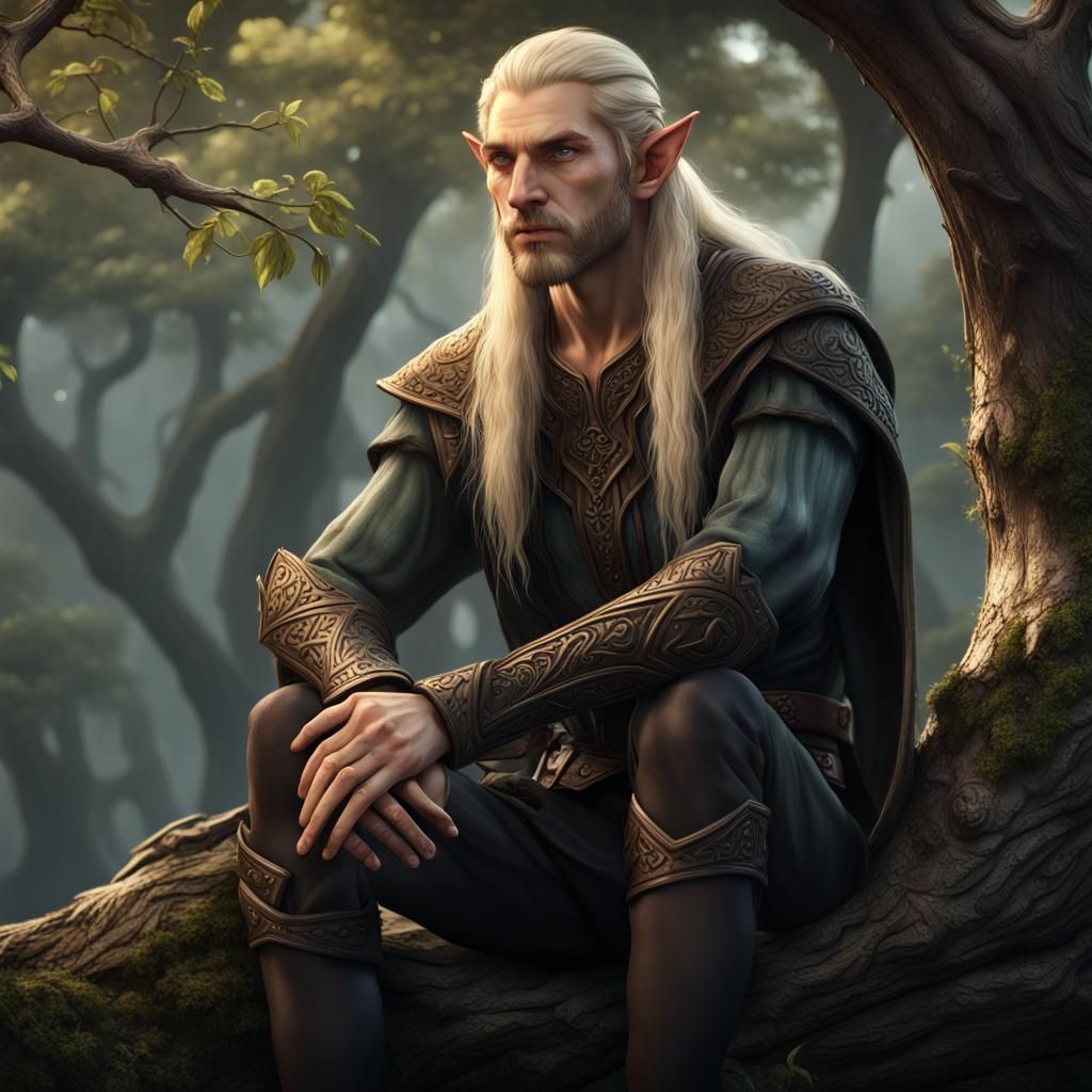 Blonde Elf Resting: Fantasy Concept Art