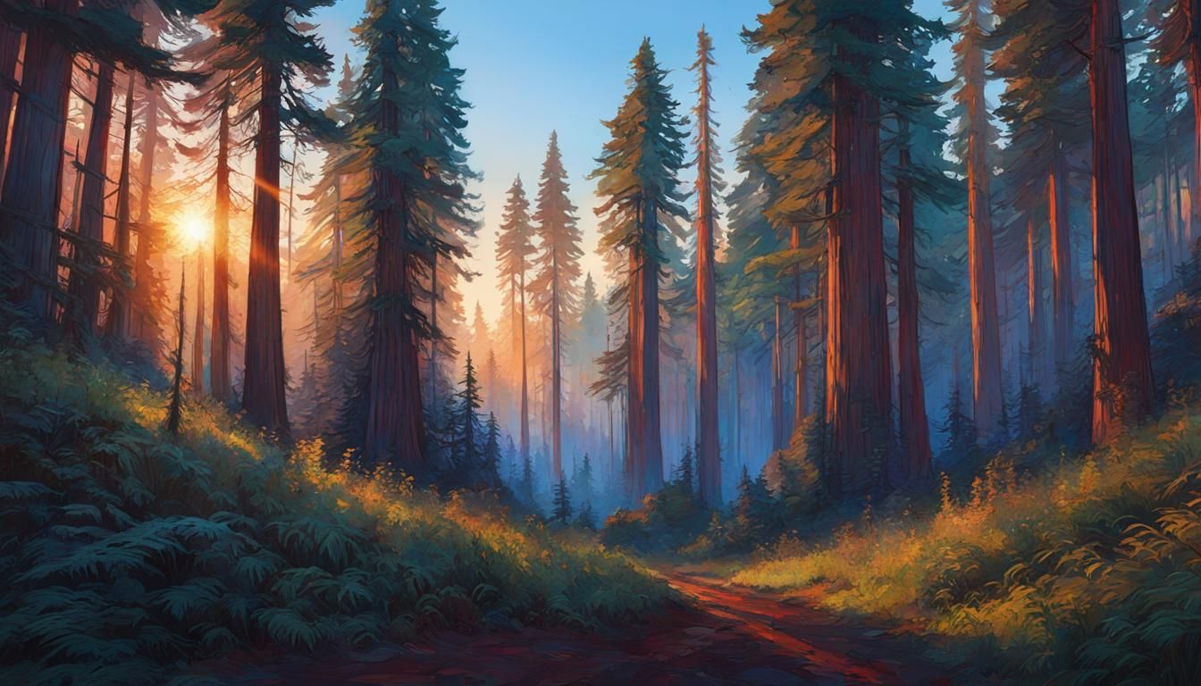 Sunset in the Redwood forest