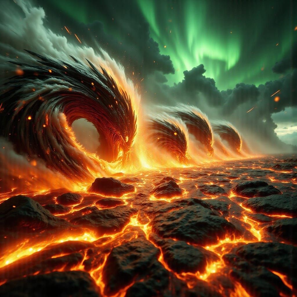 Lava Flow in Hyper-Realistic Green Haze