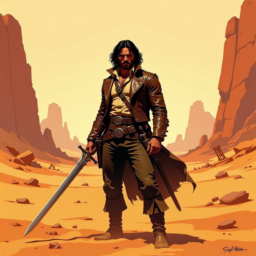 John Carter on Barren Mars, Frazetta-esque Art