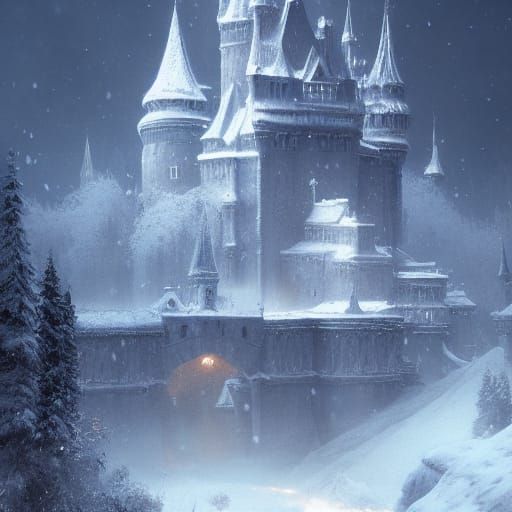 Snow Castle Reflection: Dark Fantasy Concept Art