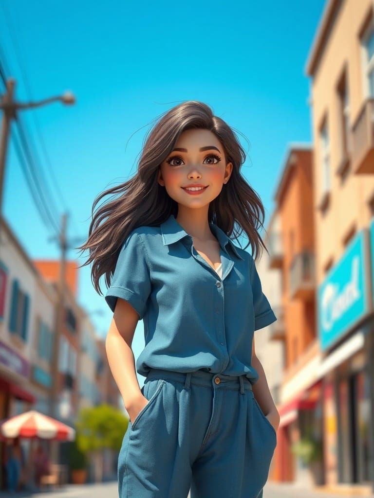 Beautiful Woman in Urban Setting, Pixar-style 3D Art