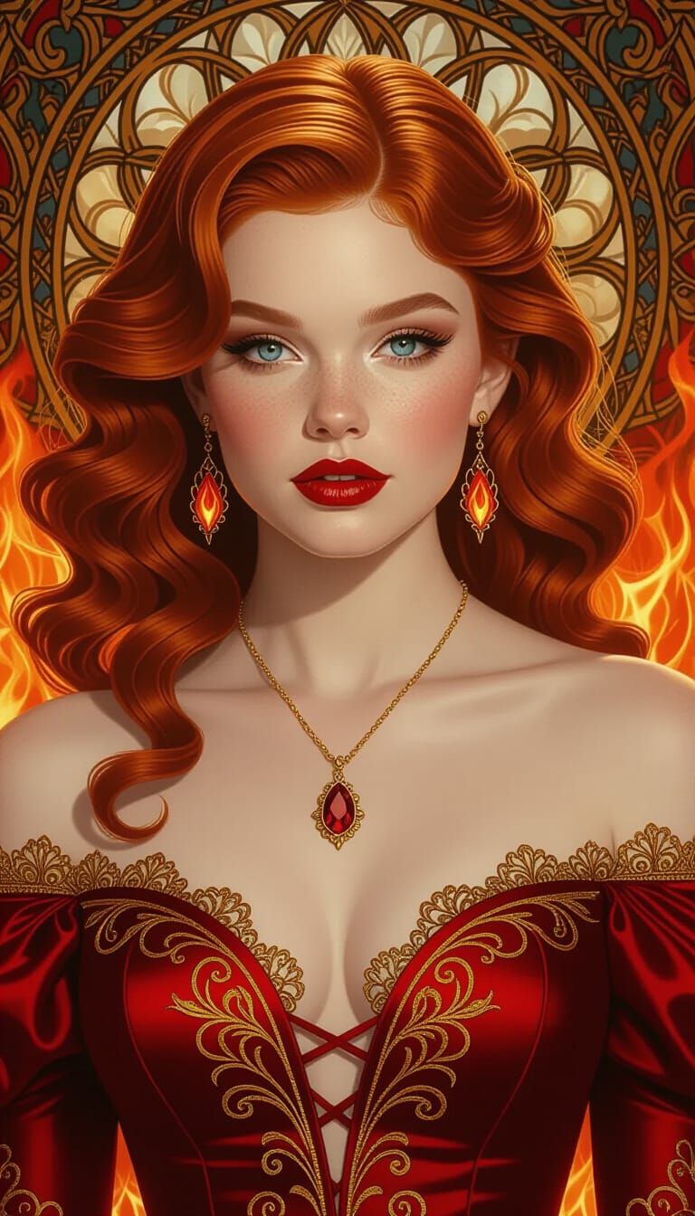 Sydney Sweeney as Witch of Fire Oil Painting