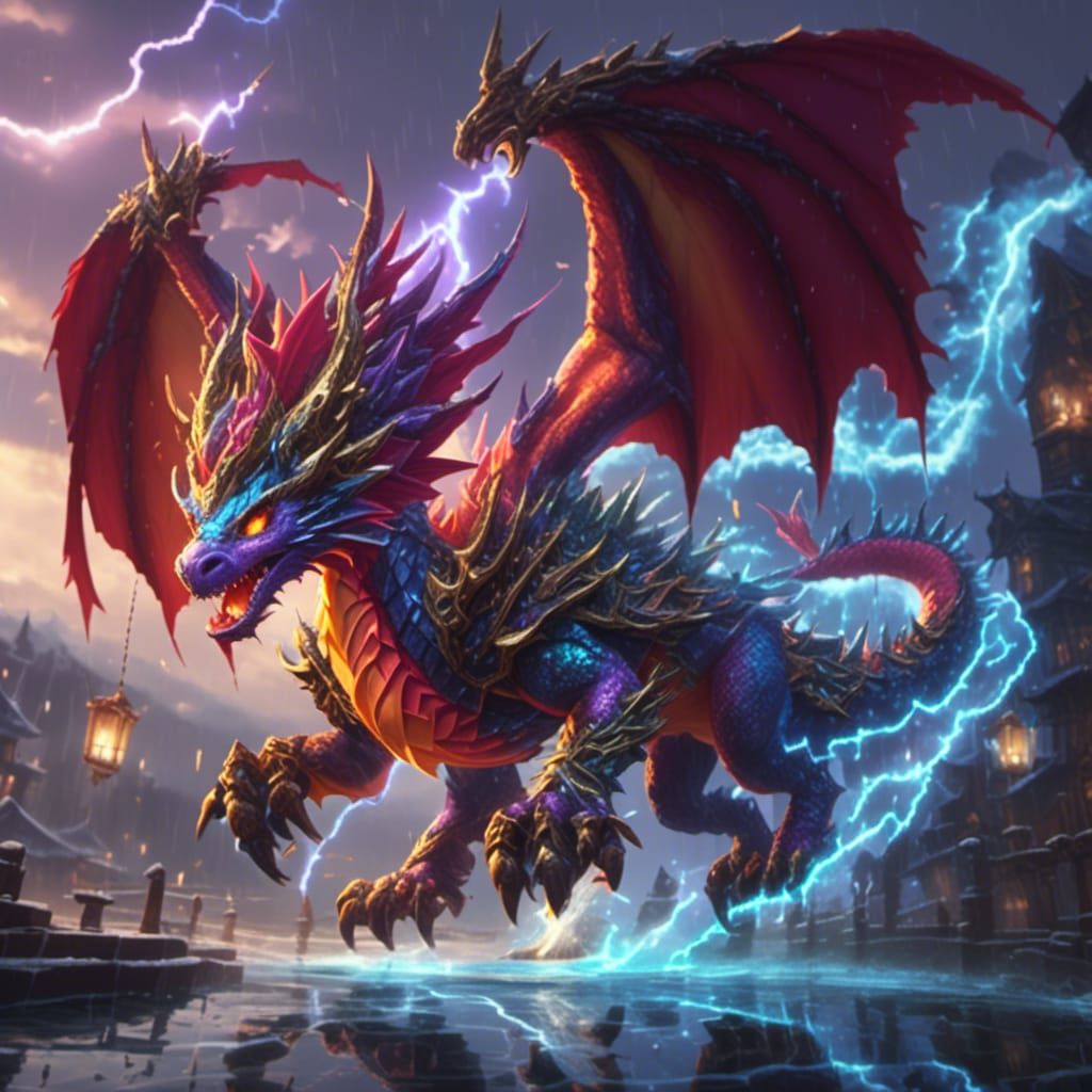 Kirin Dragon in Thunderstorm Sky