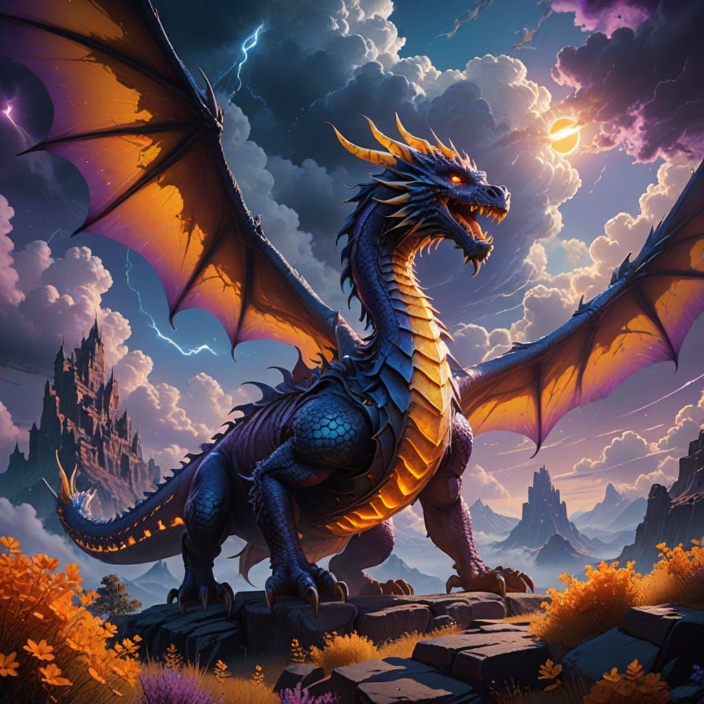 Majestic Dragon Soars Through Vibrant Cloudscape in a Hyper-...