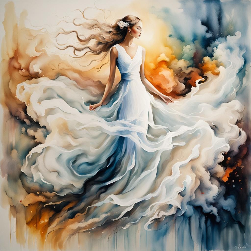 Ethereal Smoke Woman in Flowing Gown