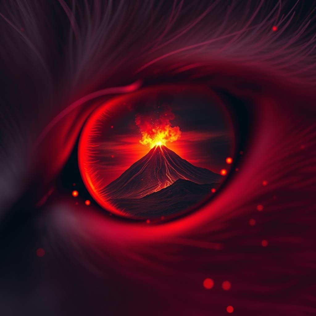 Volcano Reflected in Cat's Eye: Macro Photography