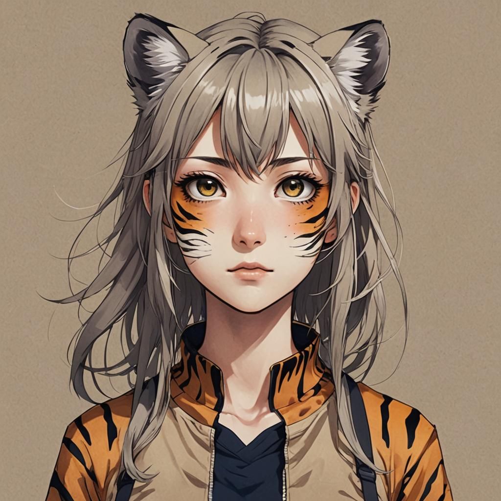 Anime Girl with Tiger Features
