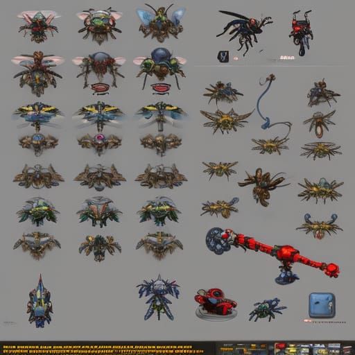 2D Mechanical Insect Kitbash Game Asset Sheet