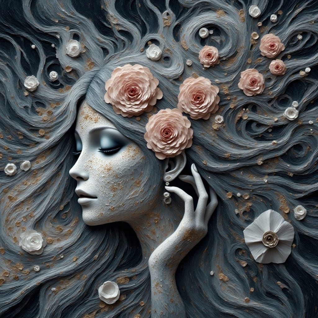 Surreal Gothic Woman Portrait in Black and White