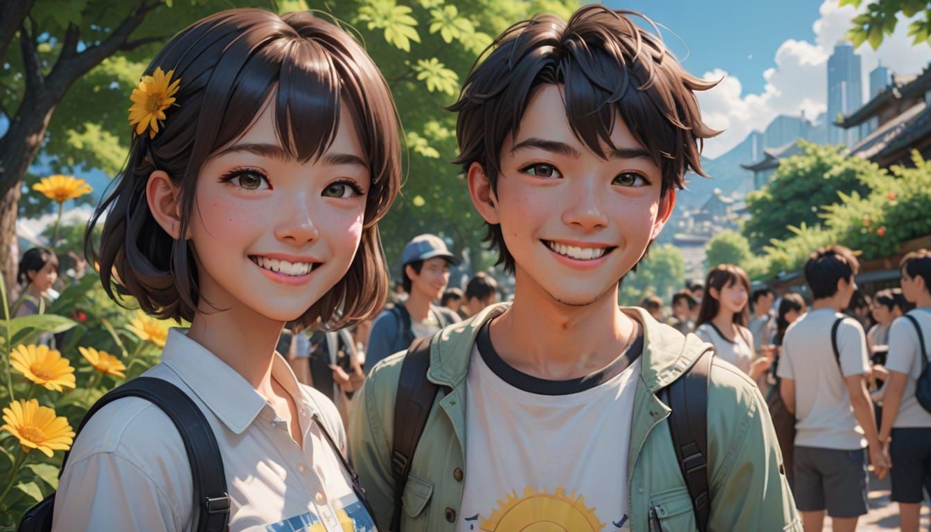 Vibrant Anime-Inspired Duo at Art Exhibition