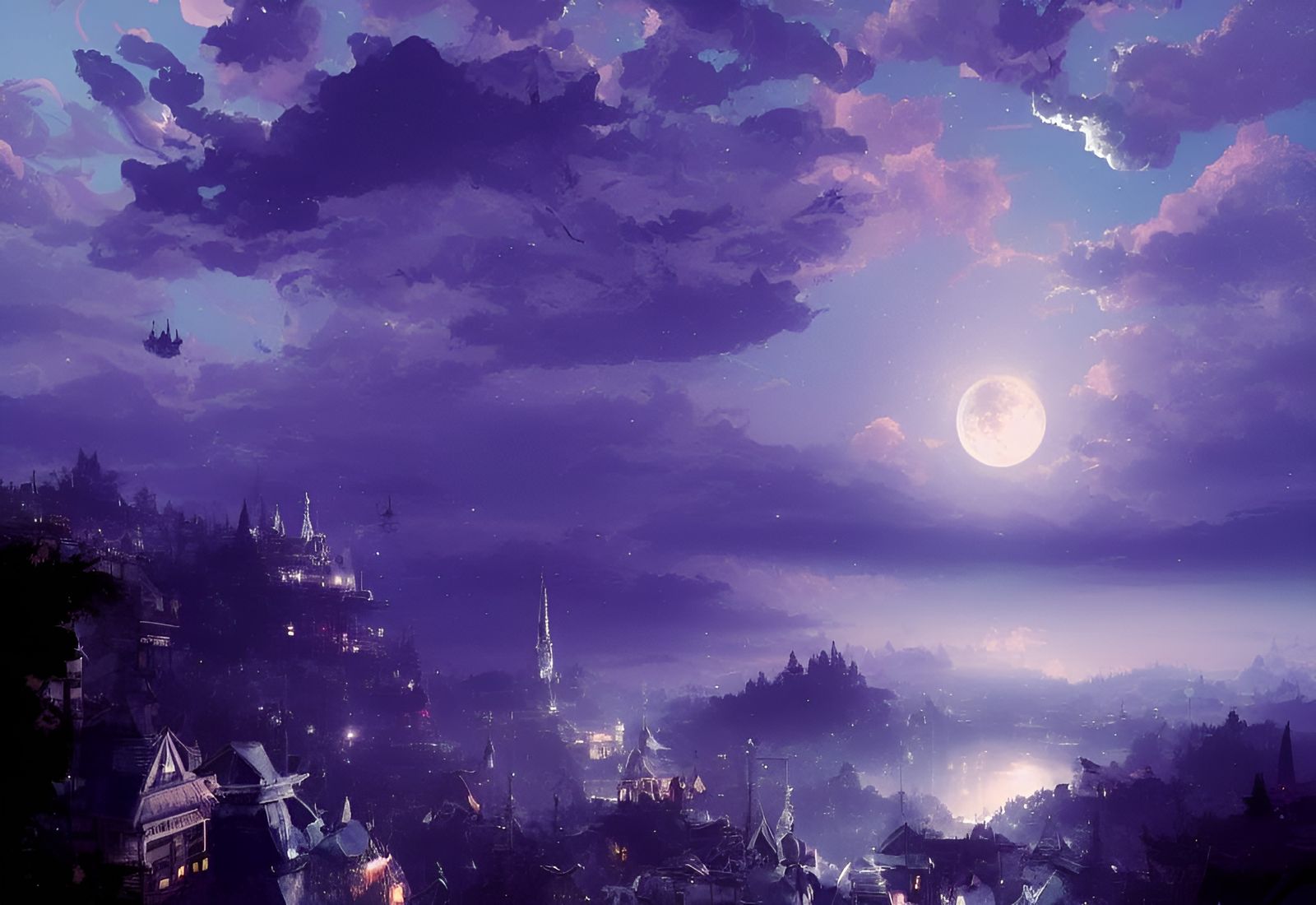Epic Moonlit Fantasy Landscape: Digital Illustration