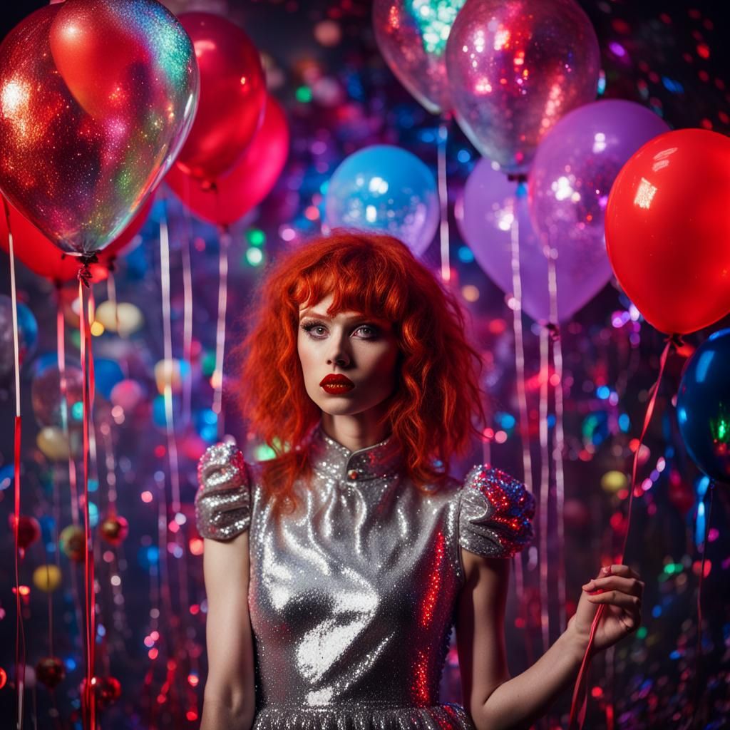 Grungy Glamour: Redhead in Sequins, Neon Lights