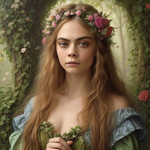 Pre-Raphaelite Inspired Portrait of Cara Delevingne in Natur...