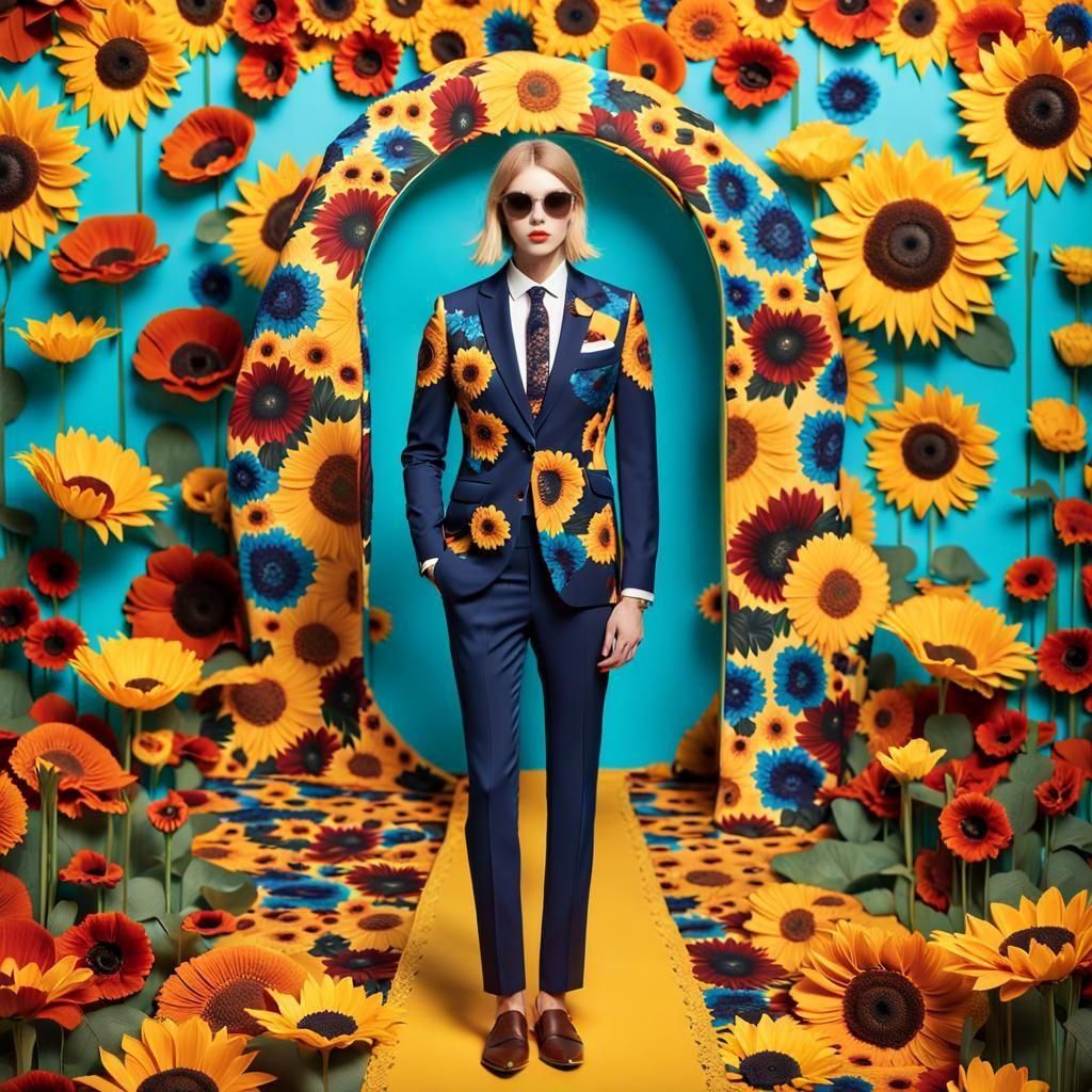 Floral Business Suit on Fashion Runway